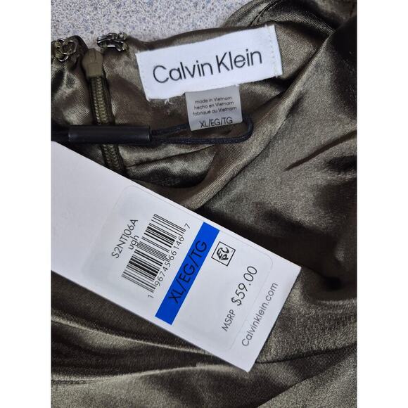 NWT Calvin Klein Polyester Satin Shell Top Funnel Neck Olive Green Sz XL - Picture 4 of 6